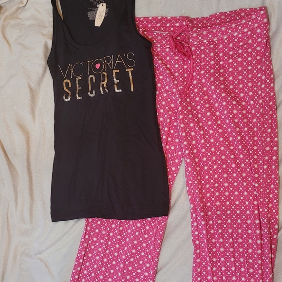 NWT Victoria's Secret Tank Pajama Set Pink Black White Gold Sparkle - Picture 6 of 11